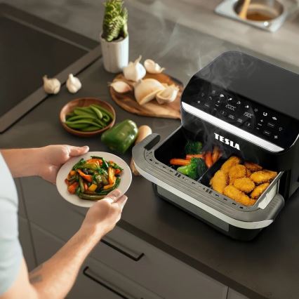 TESLA Electronics AirCook - Multifunktionale digitale Dual-Heißluftfritteuse 10 l 2400W/230V