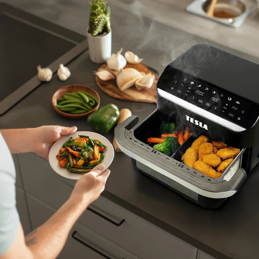 TESLA Electronics AirCook - Multifunktionale digitale Dual-Heißluftfritteuse 10 l 2400W/230V