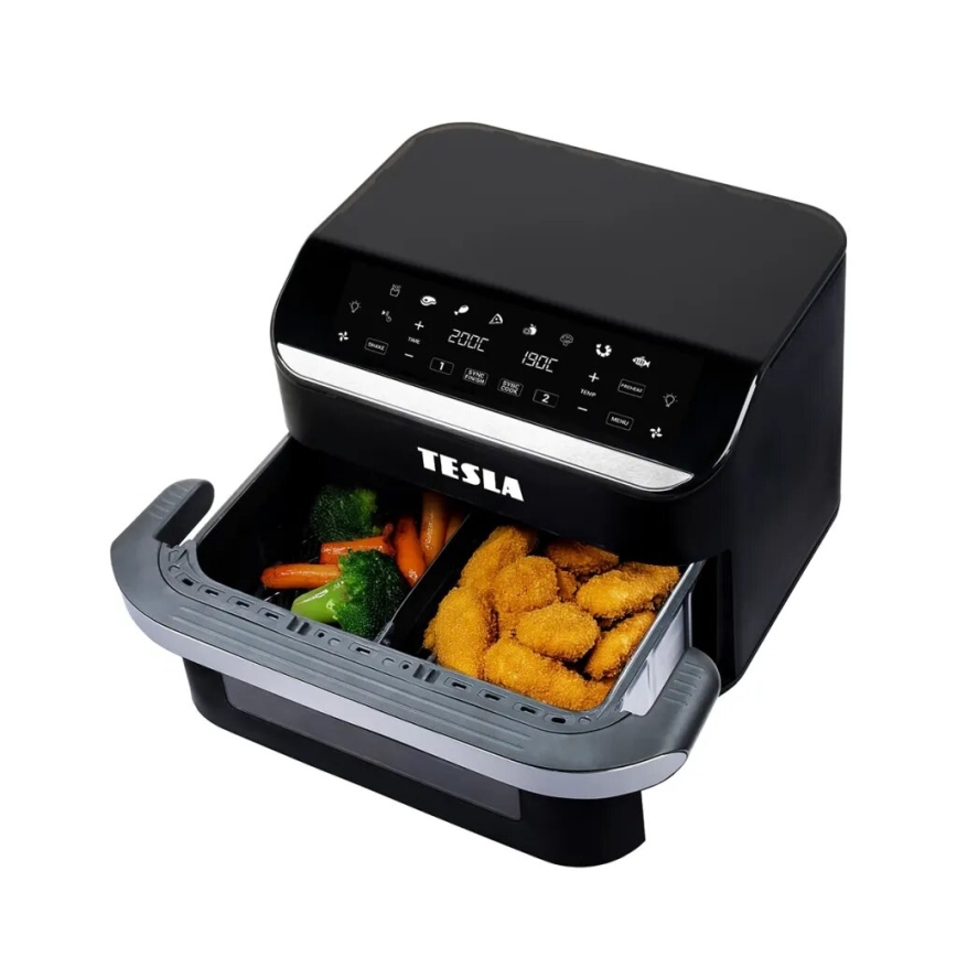 TESLA Electronics AirCook - Multifunktionale digitale Dual-Heißluftfritteuse 10 l 2400W/230V