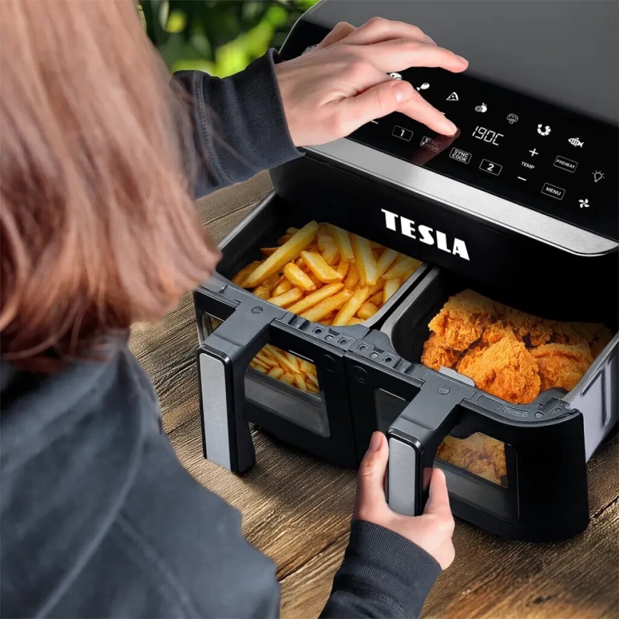 TESLA Electronics AirCook - Multifunktionale digitale Dual-Heißluftfritteuse 9 l 2400W/230V