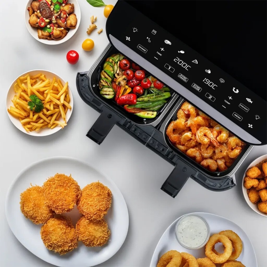 TESLA Electronics AirCook - Multifunktionale digitale Dual-Heißluftfritteuse 9 l 2400W/230V