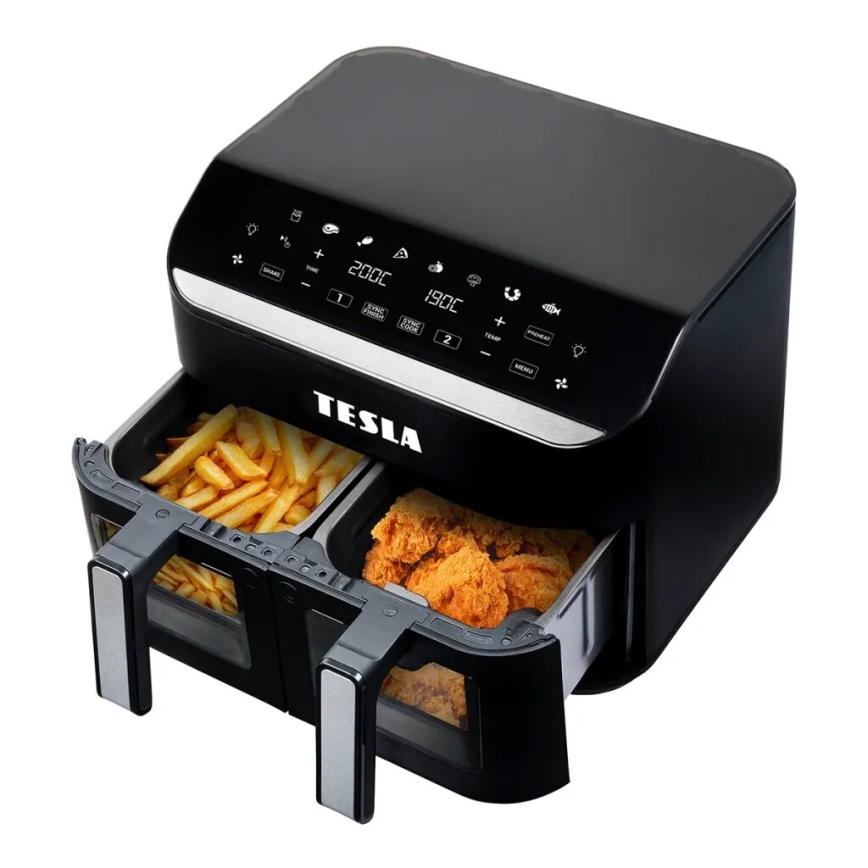 TESLA Electronics AirCook - Multifunktionale digitale Dual-Heißluftfritteuse 9 l 2400W/230V