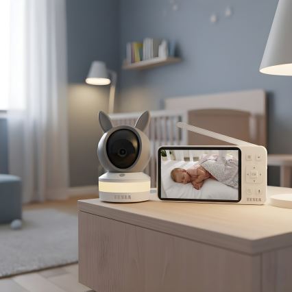 TESLA Electronics Bambino - Intelligentes Babyphone mit Monitor, 4 MP, 2560p, 5V, 5000 mAh, Wi-Fi, Tuya, grau/weiß