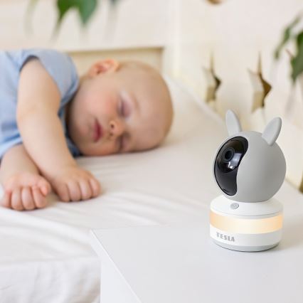 TESLA Electronics Bambino - Intelligentes Babyphone mit Monitor, 4 MP, 2560p, 5V, 5000 mAh, Wi-Fi, Tuya, grau/weiß
