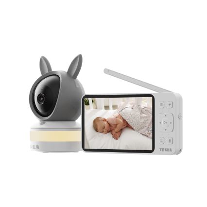 TESLA Electronics Bambino - Intelligentes Babyphone mit Monitor, 4 MP, 2560p, 5V, 5000 mAh, Wi-Fi, Tuya, grau/weiß