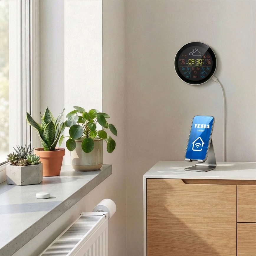 TESLA Electronics Device - Intelligente Wetterstation mit Sensor, 400-mAh-Akku, Wi-Fi (Tuya), Schutzart IP44