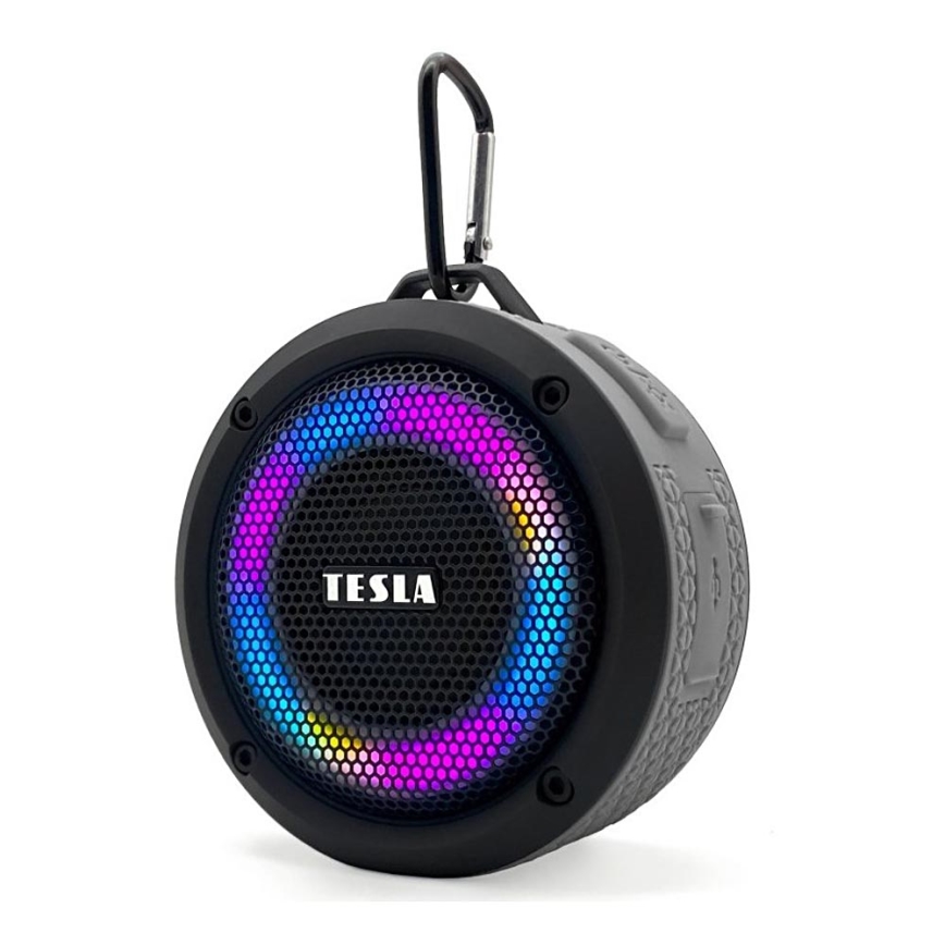 TESLA Electronics - LED RGB kabelloser Lautsprecher 5W/1200 mAh/3,7V IPX7 grau