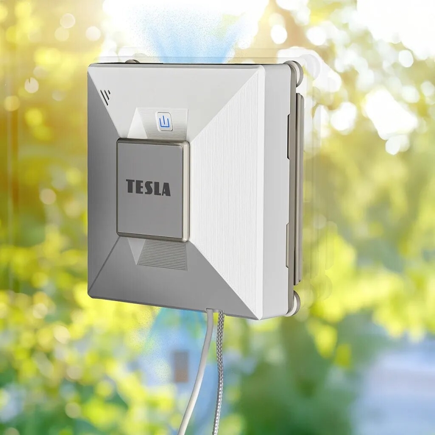 TESLA Electronics RoboStar - Intelligenter Fensterreiniger mit Wassersprühfunktion 72W/230V/650 mAh Wi-Fi + Fernbedienung