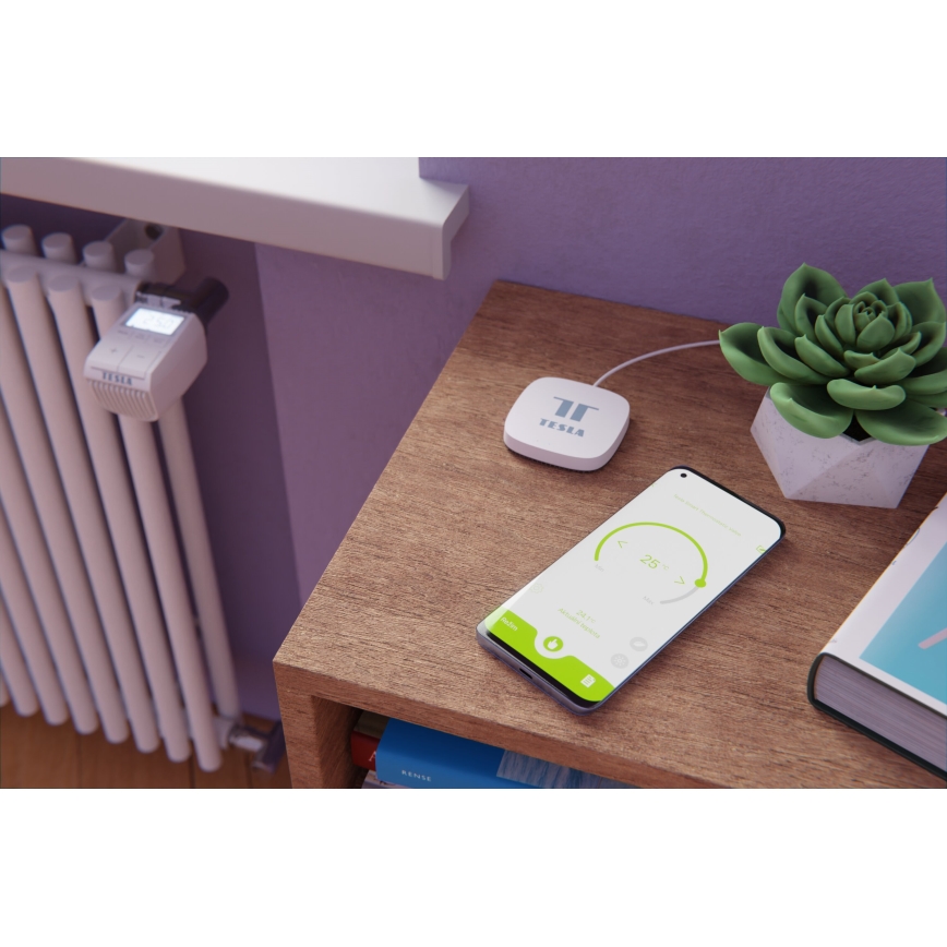 TESLA Smart - SET 3x Intelligenter kabelloser Thermostatkopf 2xAA + intelligentes Gateway Hub Zigbee Wi-Fi