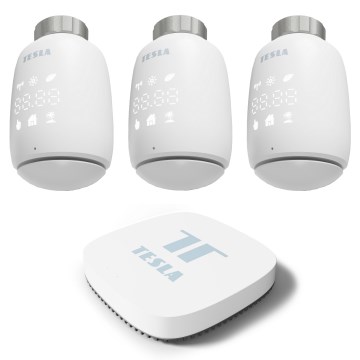 TESLA Smart - SET 3x Intelligenter kabelloser Thermostatkopf 2xAA + intelligentes Gateway Hub Zigbee Wi-Fi
