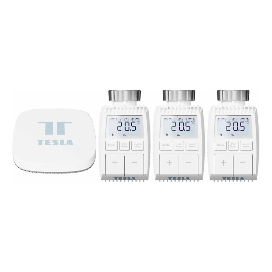 TESLA Smart - SET 3x Intelligenter kabelloser Thermostatkopf + Smart Gateway Hub Zigbee Wi-Fi