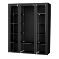 Textil-Garderobenschrank MATIS 150x175 cm, schwarz – mit Regalen und Kleiderstange