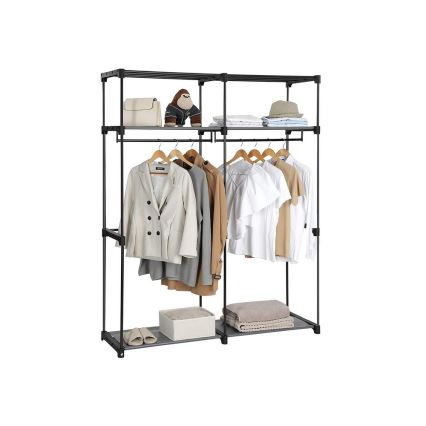 Textil-Kleiderschrank MATIS mit Einlegeböden und Kleiderstange 140x174 cm grau