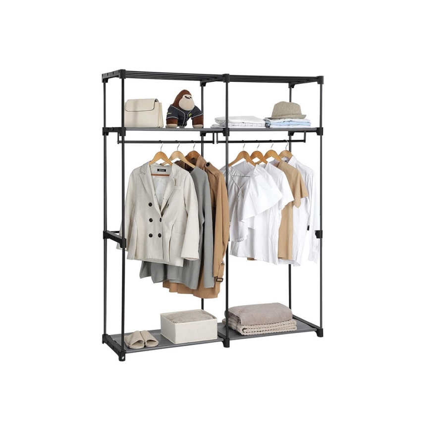 Textil-Kleiderschrank MATIS mit Einlegeböden und Kleiderstange 140x174 cm grau
