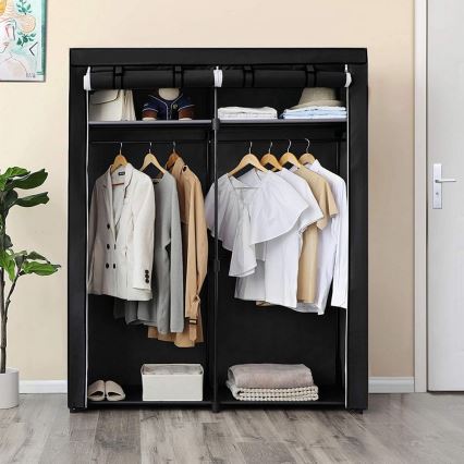Textilkleiderschrank mit Einlegeböden und Kleiderstange MATIS, 140 x 174 cm, schwarz