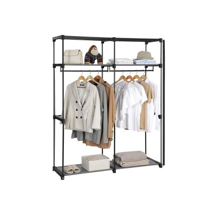 Textilkleiderschrank mit Einlegeböden und Kleiderstange MATIS, 140 x 174 cm, schwarz