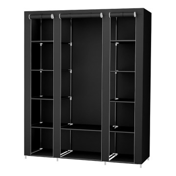 Textilkleiderschrank mit Regalen und Kleiderstange MATIS 150x175x45 cm, schwarz