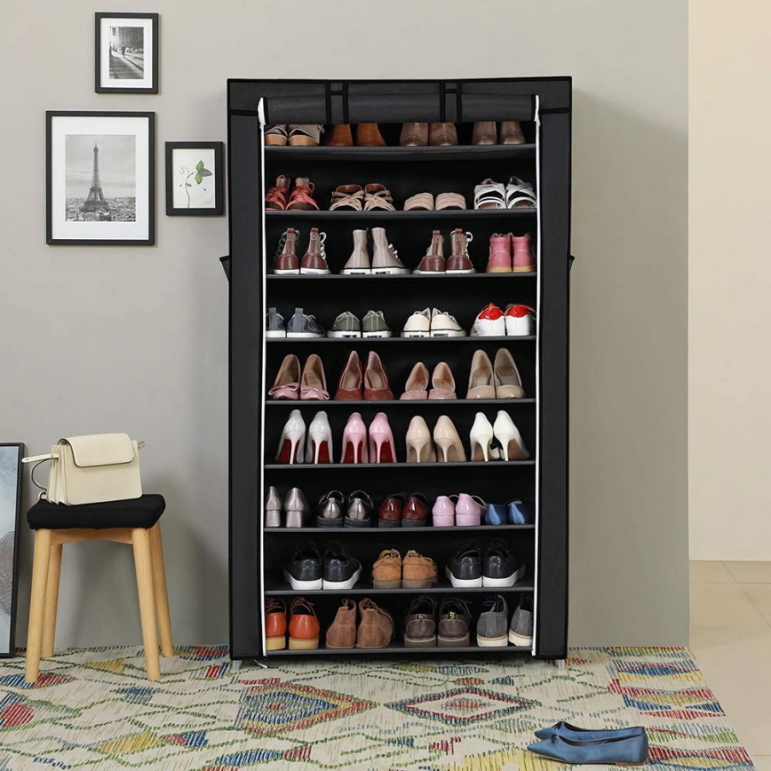 Textilschrank mit Regalen MATIS 88x160 cm schwarz