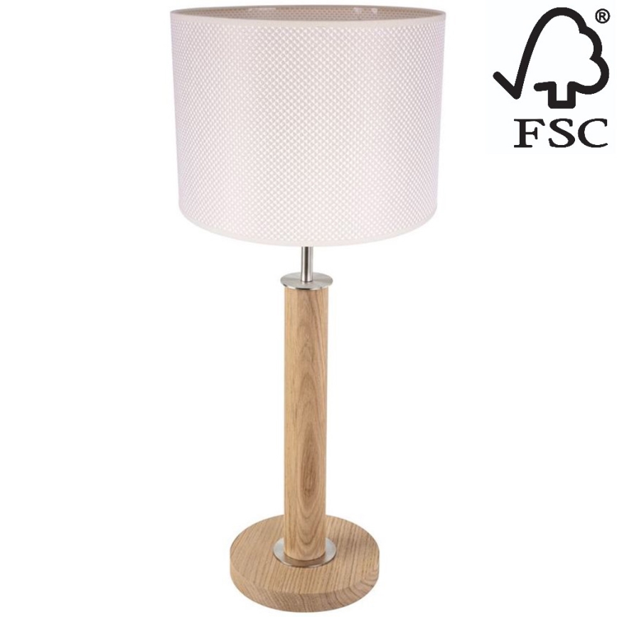 Tischlampe BENITA 1xE27/60W/230V 61 cm cremefarben/Eiche – FSC-zertifiziert
