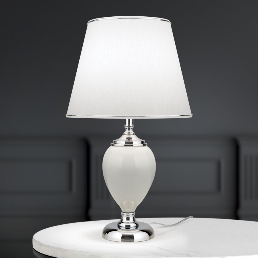 Tischleuchte OVUM 1xE27/40W/230V 48 cm Keramik weiß/glänzendes Chrom