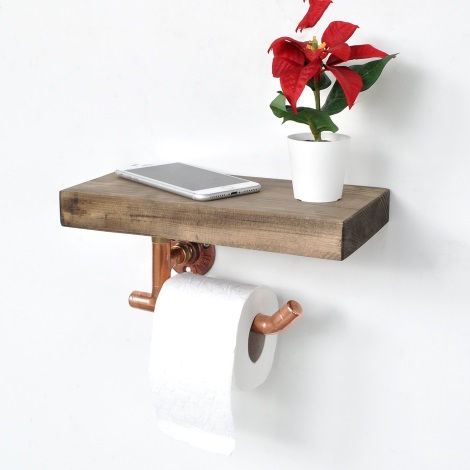Toilettenpapierhalter mit Ablage 15x30 cm braun/kupfer