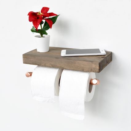 Toilettenpapierhalter mit Ablage BORU 12x30 cm Fichte/kupfern