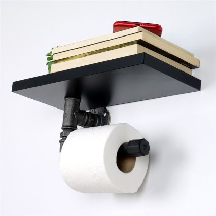 Toilettenpapierhalter mit Ablage BORU 12x30 cm schwarz