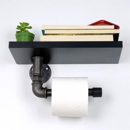 Toilettenpapierhalter mit Ablage BORU 12x30 cm schwarz