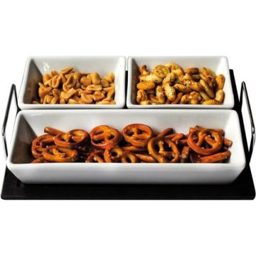 TORO 3‑teiliges Schalen-Set mit Tablett, Keramik/Holz