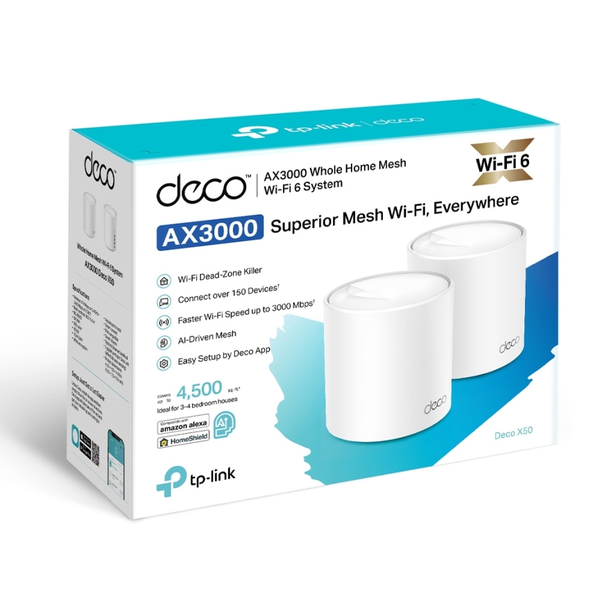 TP-Link - 2er-Set Deco X50 Wi-Fi 6 Mesh-System für das gesamte Zuhause