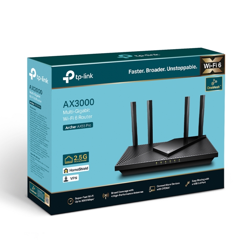 TP-Link - Dualband-Multigigabit-Wi-Fi-6-Router mit 2,5G-Port Archer AX55 Pro