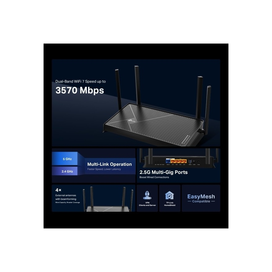 TP-Link - Dualband Wi-Fi 7 Router Archer BE230