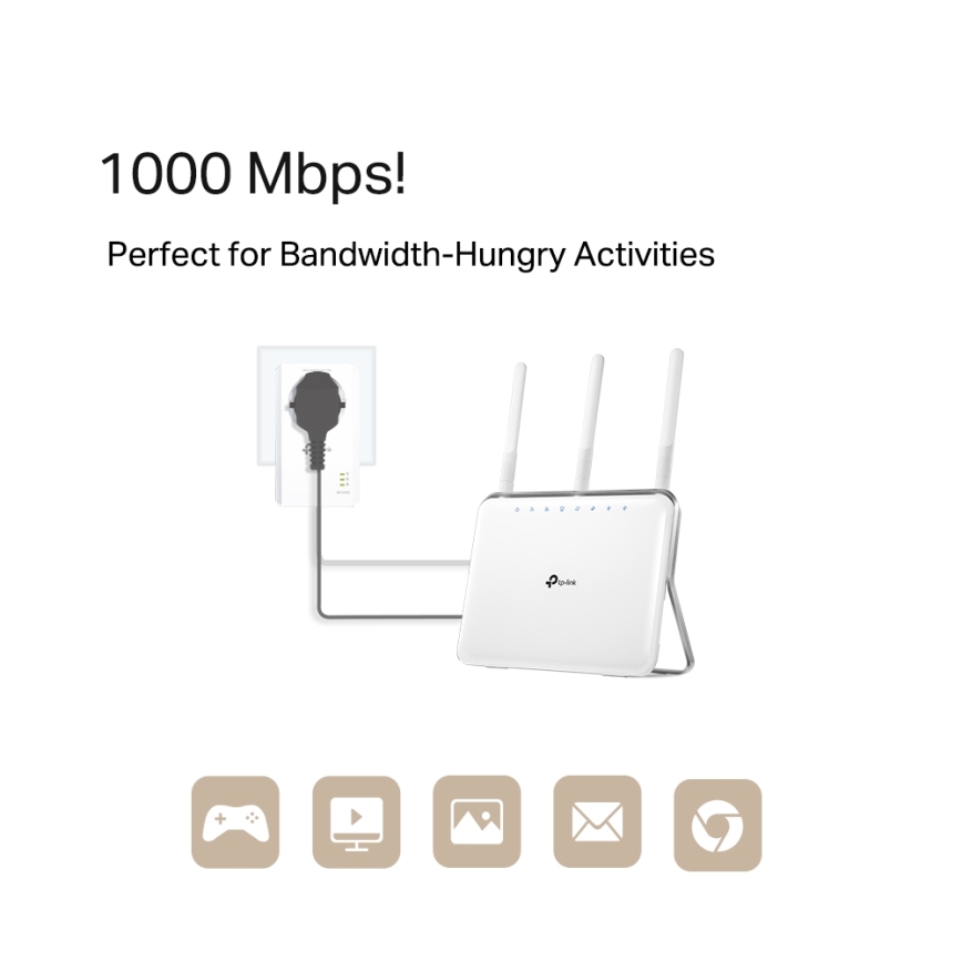 TP-Link - Gigabit-Powerline-Set mit Durchgangssteckdose und WLAN