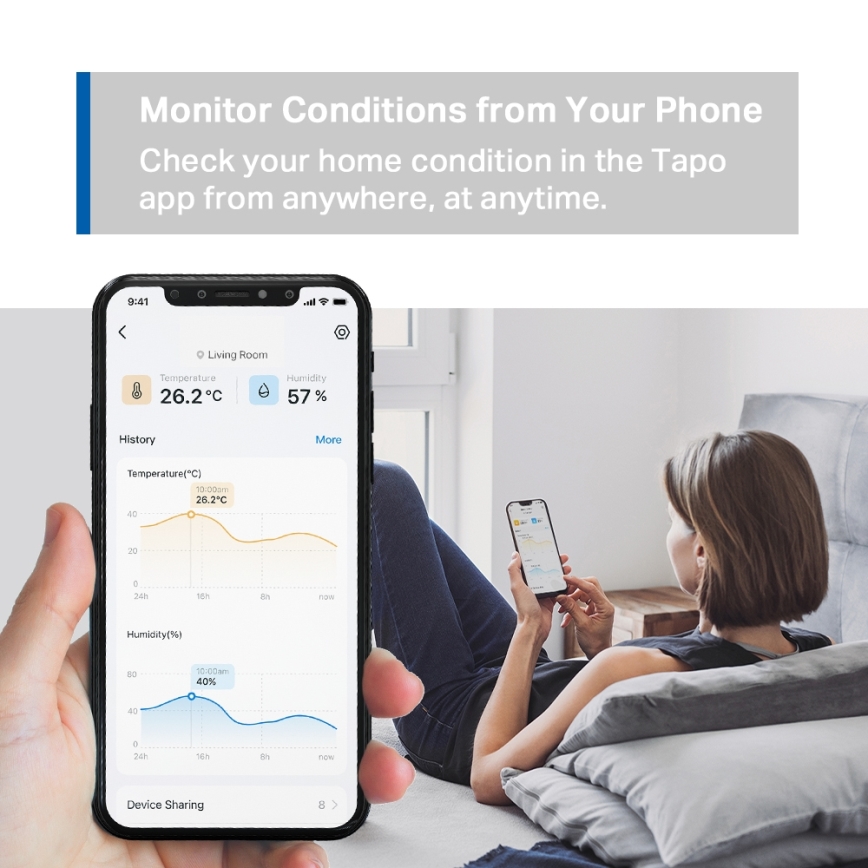 TP-Link - Intelligenter Sensor zur präzisen Messung von Temperatur und Luftfeuchtigkeit, 1×CR2450, Wi‑Fi