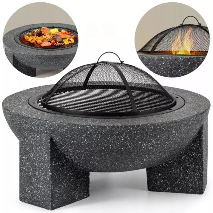 Tragbare Feuerstelle mit Grillrost 74x30 cm schwarz/dunkler Granit