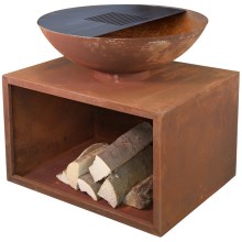 Tragbare Holz-Feuerstelle mit Grillplatte mit Grillplatte RUBIGO braun