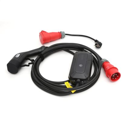 Mobile Ladestation für Elektrofahrzeuge (EV/PHEV) – AC Typ 2, 32 A / 400 V, 22 kW, IP55, 5 m + Adapter 230 V, 3,7 kW + Transporttasche