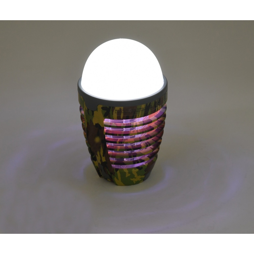 Tragbare wiederaufladbare LED-Leuchte mit Insektenfalle LED/2W/3,7V 1800 mAh IPX4 Camouflage