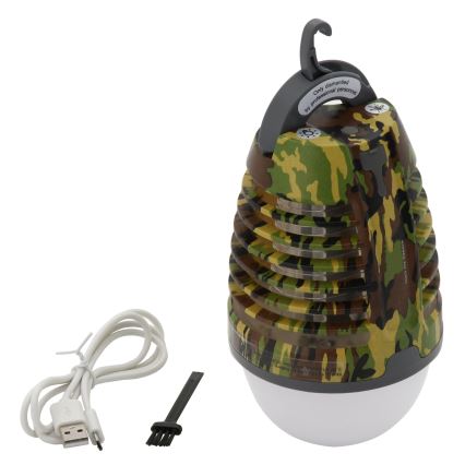 Tragbare wiederaufladbare LED-Leuchte mit Insektenfalle LED/2W/3,7V 1800 mAh IPX4 Camouflage