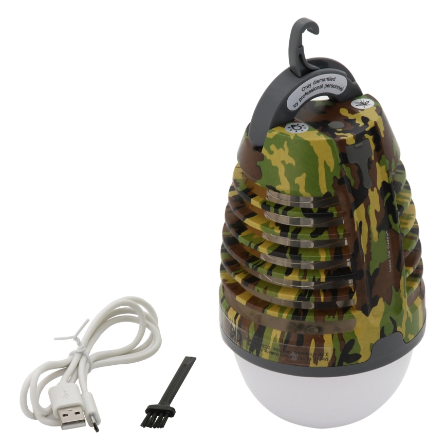 Tragbare wiederaufladbare LED-Leuchte mit Insektenfalle LED/2W/3,7V 1800 mAh IPX4 Camouflage
