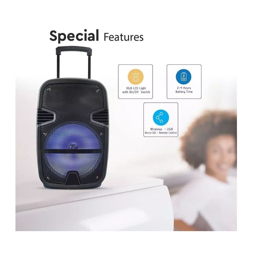 Tragbarer Bluetooth-Lautsprecher mit Mikrofon 35W/3,7V LED RGB + FB