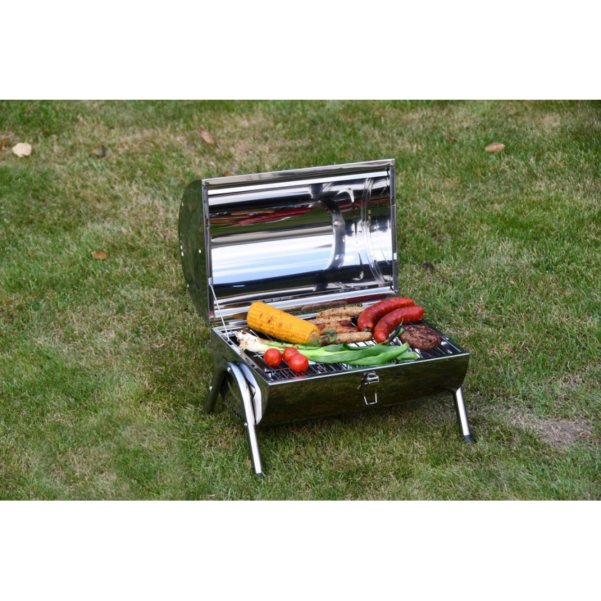 Tragbarer Holzkohlegrill Chrom glänzend