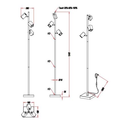 Trio - Dimmbare LED-Stehleuchte mit Touch-Funktion LAGOS 3xLED/4,7W/230V