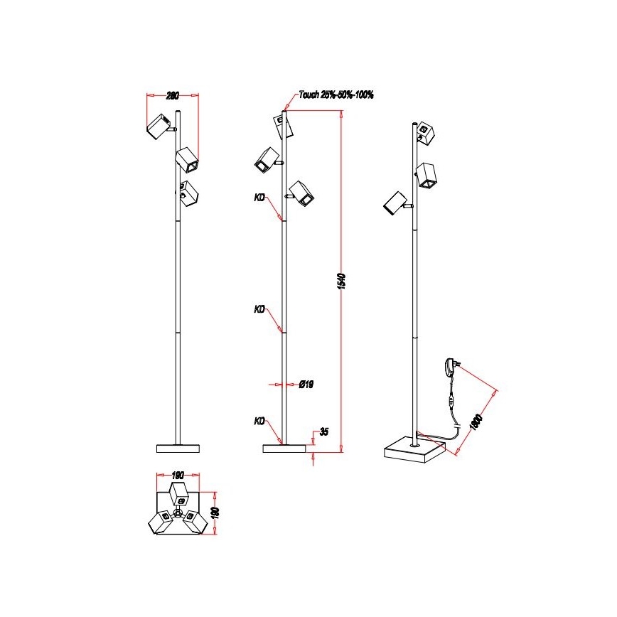 Trio - Dimmbare LED-Stehleuchte mit Touch-Funktion LAGOS 3xLED/4,7W/230V