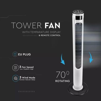 Turmventilator mit Temperaturanzeige und einer Fernbedienung 55W/230V