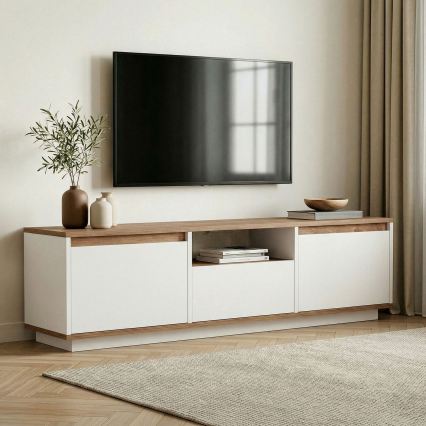 TV-Lowboard KREDE 160x30 cm weiß/Kiefer
