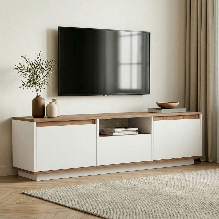 TV-Lowboard KREDE 160x30 cm weiß/Kiefer
