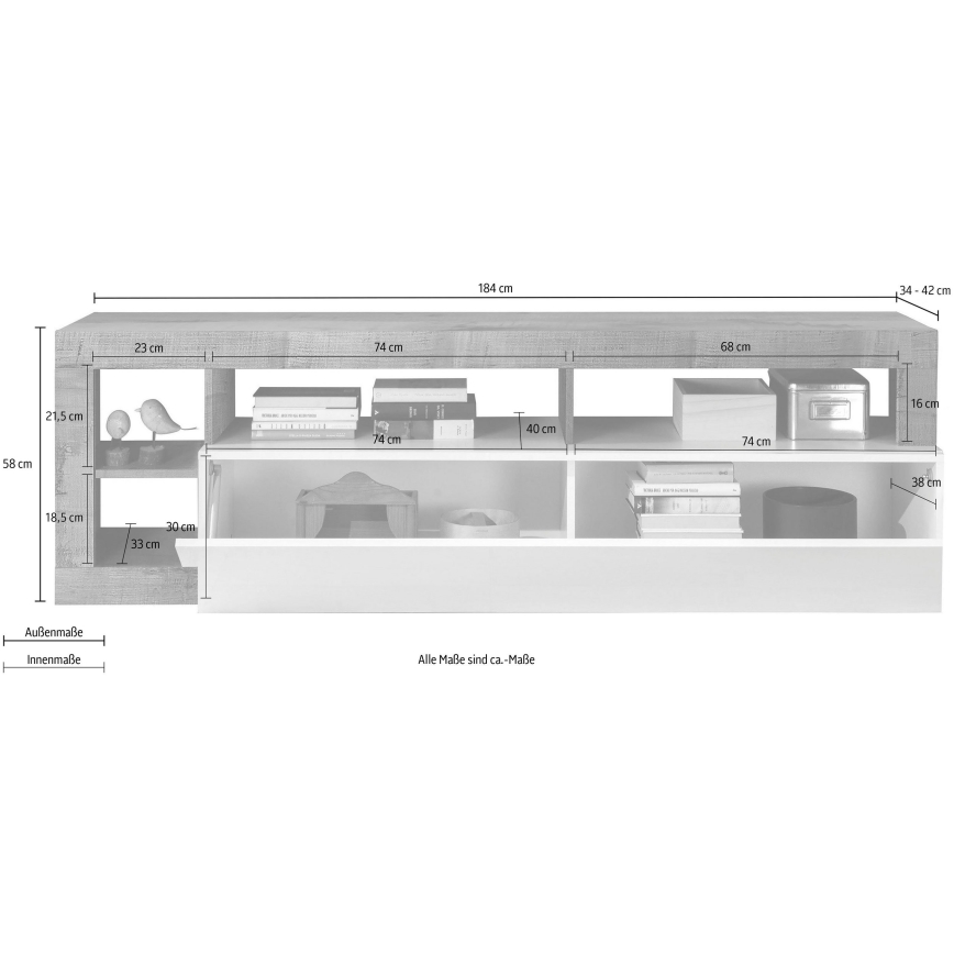 TV-Lowboard LENOR weiß/grau in Betonoptik