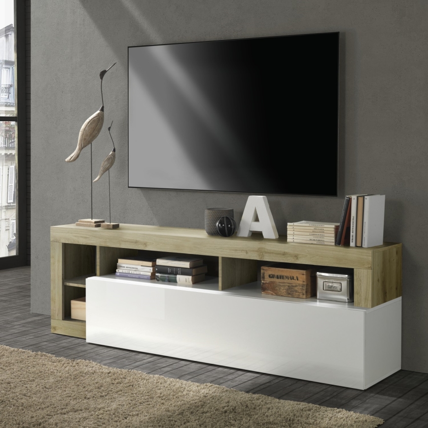 TV-Lowboard LENOR Weiß/helle Eiche