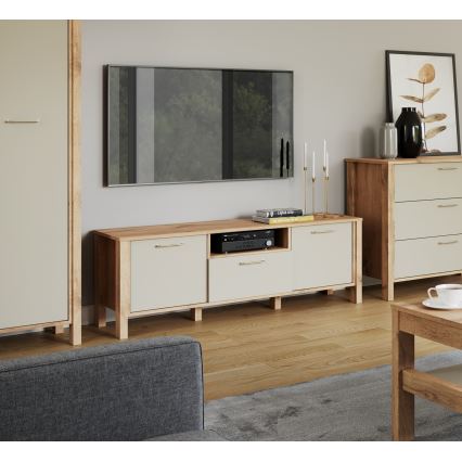 TV-Lowboard MENTA 138x49 cm Eiche Wotan/grau